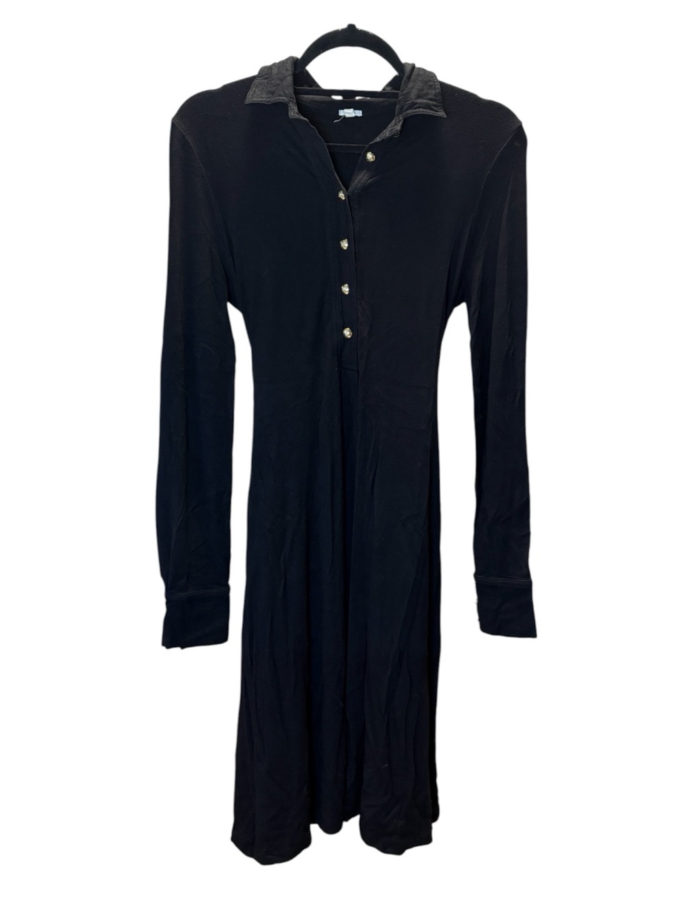 J. Crew Black Long-Sleeve Button-Front Polo Dress